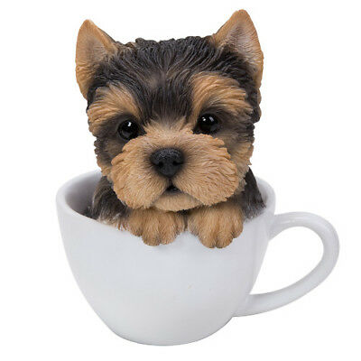 * New Teacup Pups Figurine Statue Yorkie Dog Puppy In Cup Mug Yorkshire Terrier
