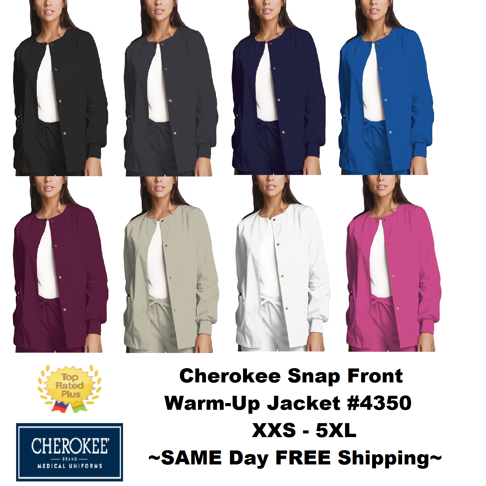 Cherokee Nurses Scrub Workwear Snap-front Jacket Style 4350 ~free Ship~ ~new~