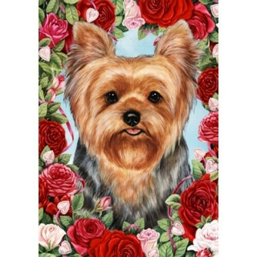 Roses House Flag - Yorkshire Terrier Yorkie Pup 19108