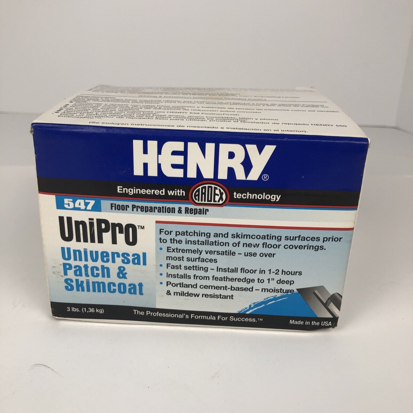 Henry 547 Unipro Universal Patch And Skimcoat 3 Lb For Flooring