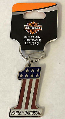 Harley-davidson Number 1 Red White Blue  Metal Key Chain New
