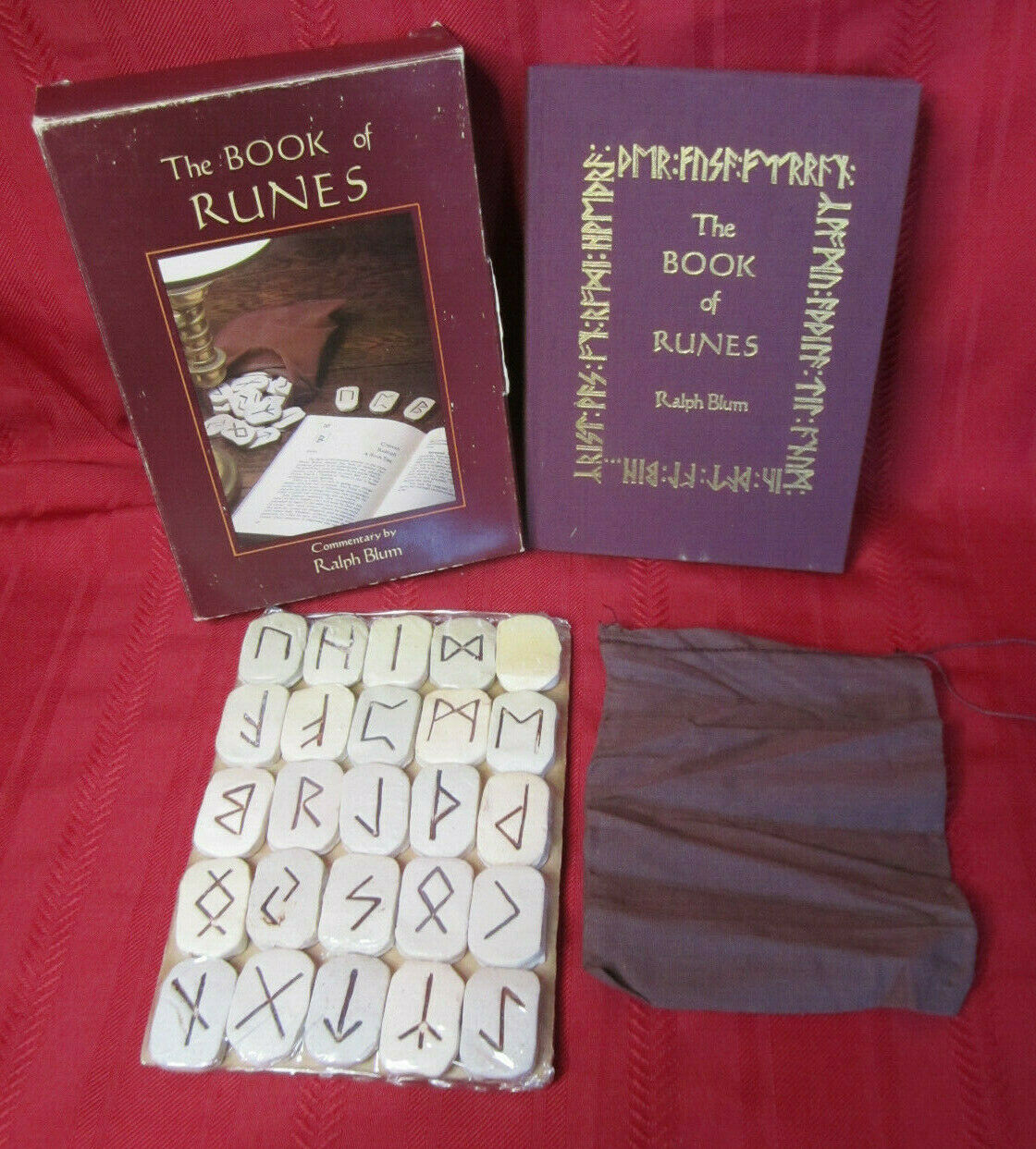 1983 The Book Of Runes Hardcover Book Ralph Blum Viking 25 Stone Rune Set Pouch