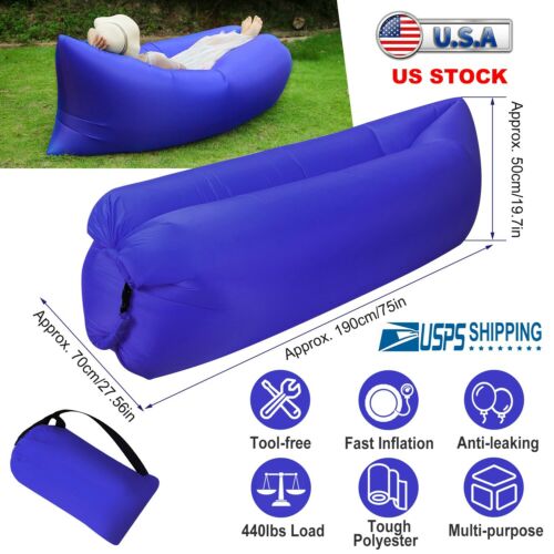Inflatable Air Sofa Bed Lazy Sleeping Camping Bag Beach Hangout Couch Windbed