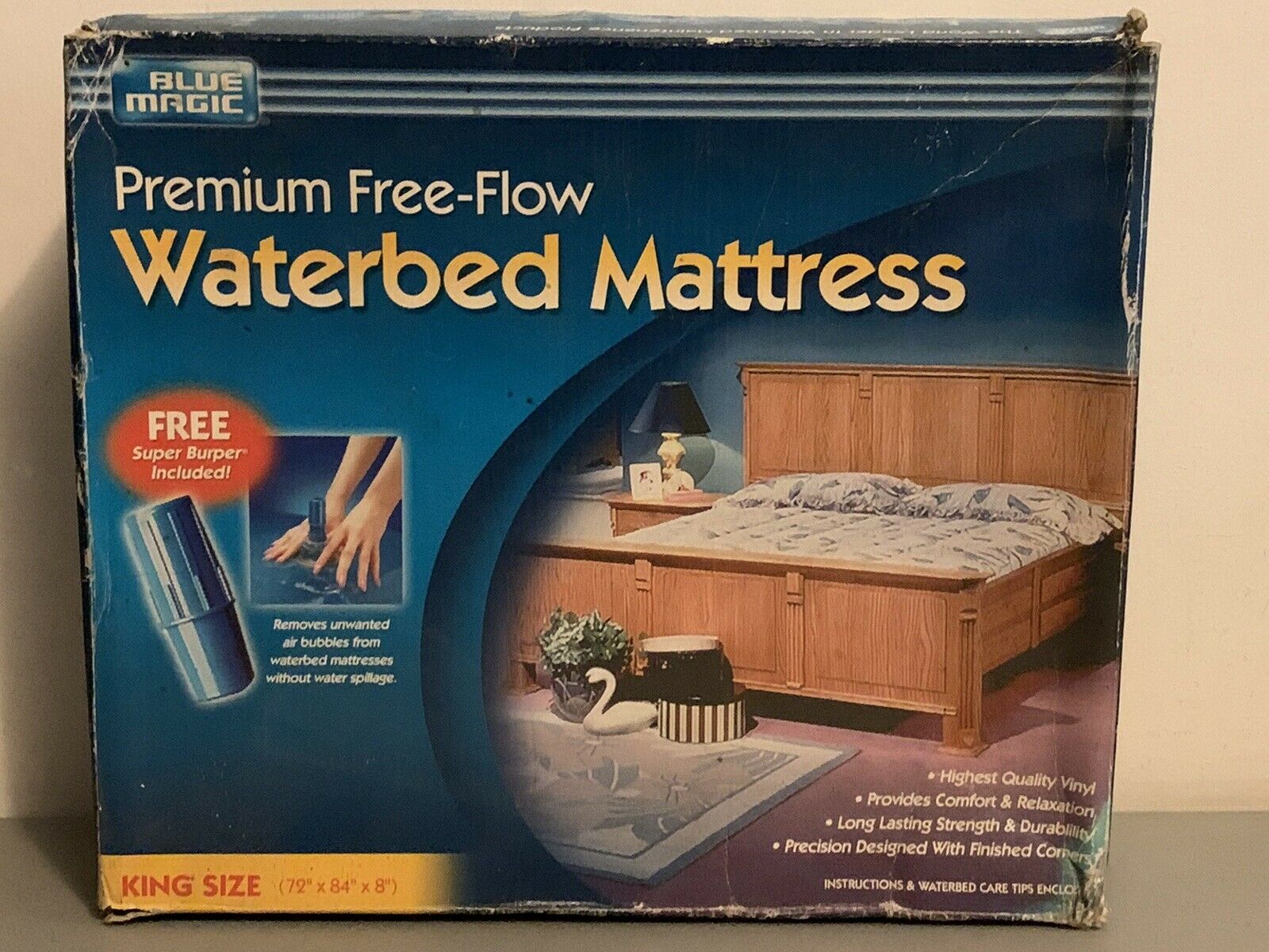 Vintage Nos Blue Magic King Premium Free-flow Waterbed Mattress W/ Burper Sealed