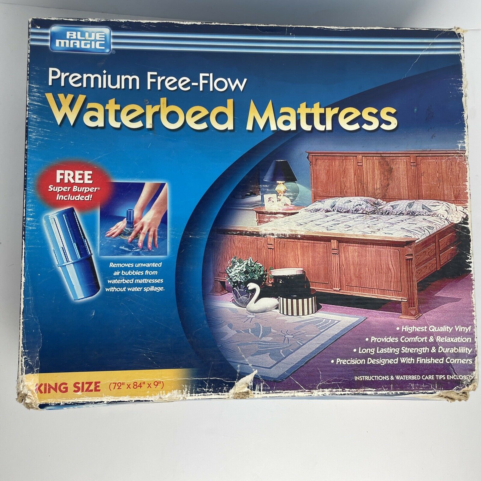 Vintage Nos Blue Magic King Premium Free-flow Waterbed Mattress With Burper