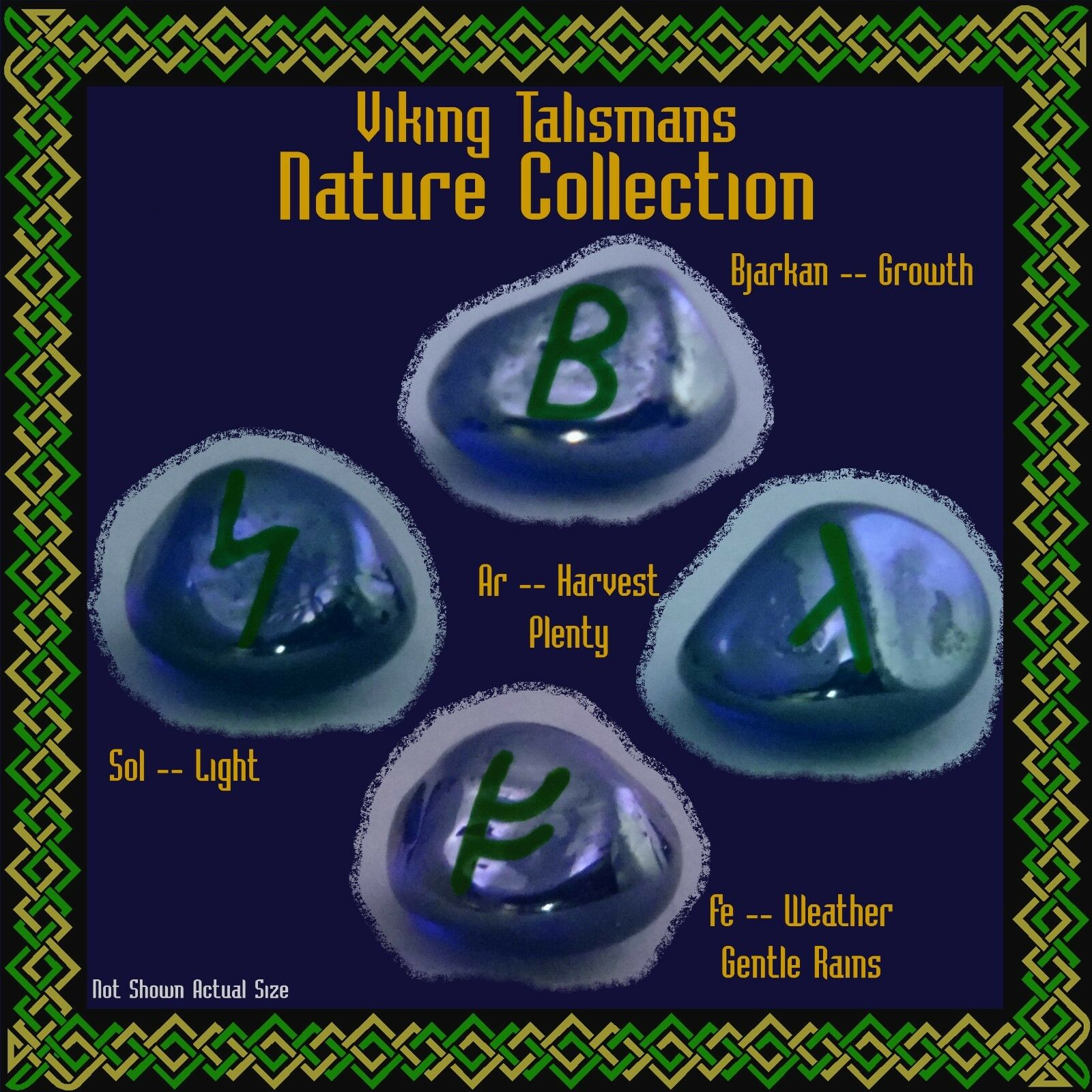 Viking Talismans: Nature Collection: 4 Runestones Green Fe Bjarkan Ar Sol Growth