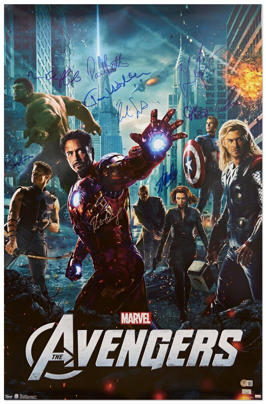 Avengers Movie Poster Signed By 10 Incl Robert Downey Jr Celebrity Authenti Coas