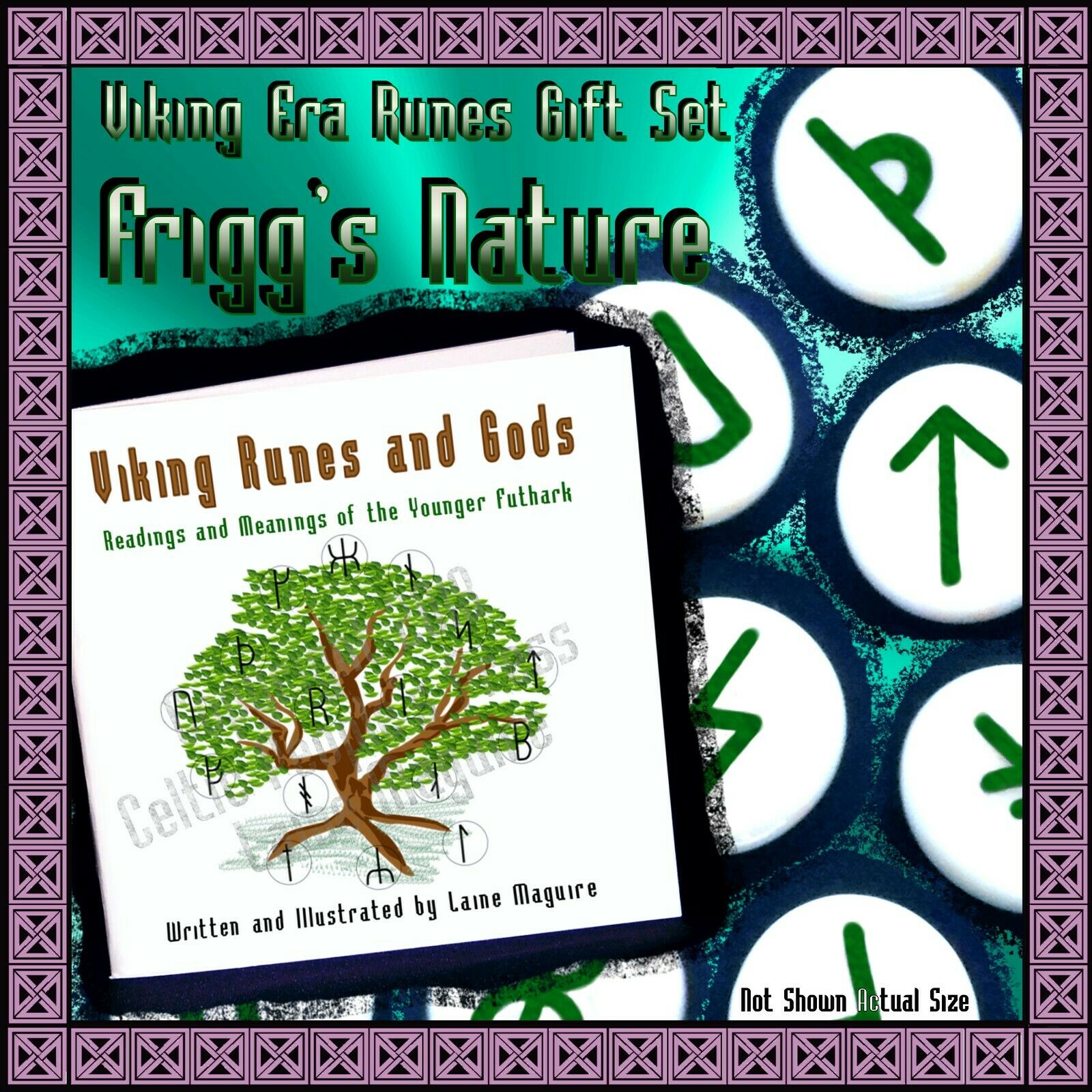 Frigg’s Nature Viking Runes & Gods Gift Set; Green White Norse Myth Goddess Gods