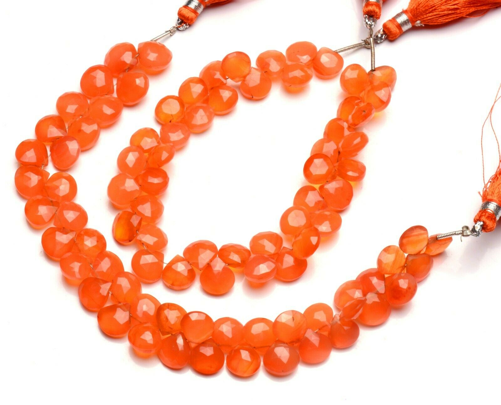 Natural Gem Carnelian 9mm Faceted Heart Shape Briolettes 9" Beads For Jewelry
